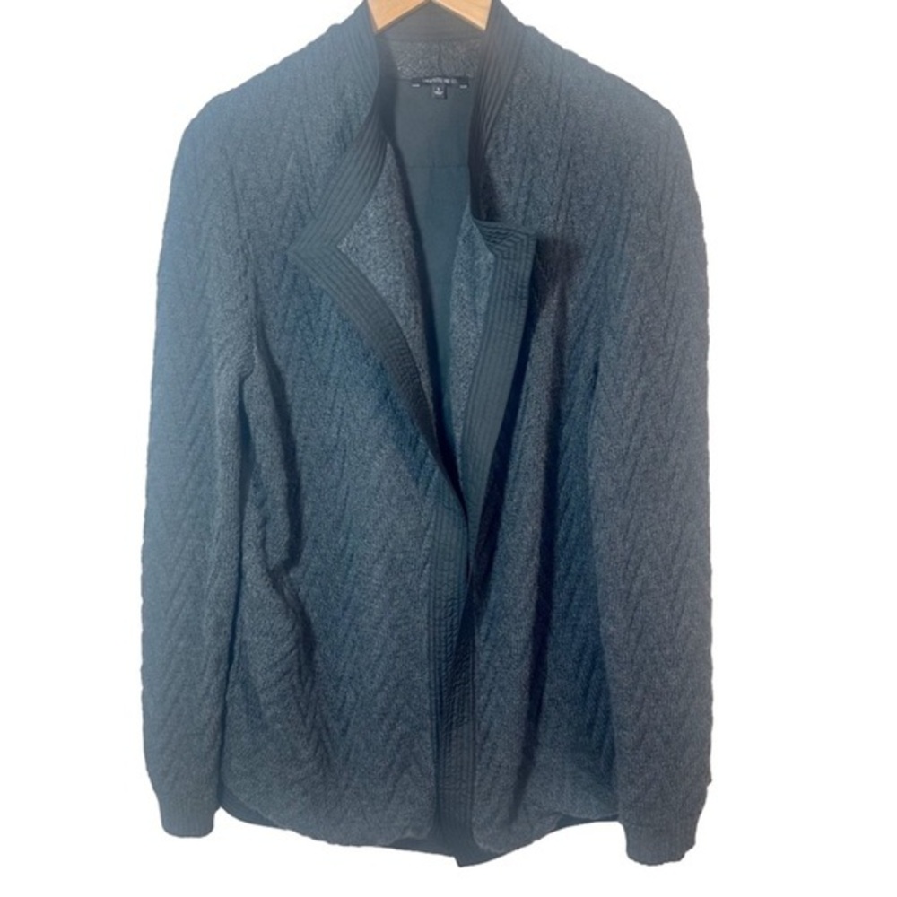 Lafayette 148 Wool Gray Cable Knit Open Front Sweater Size Large